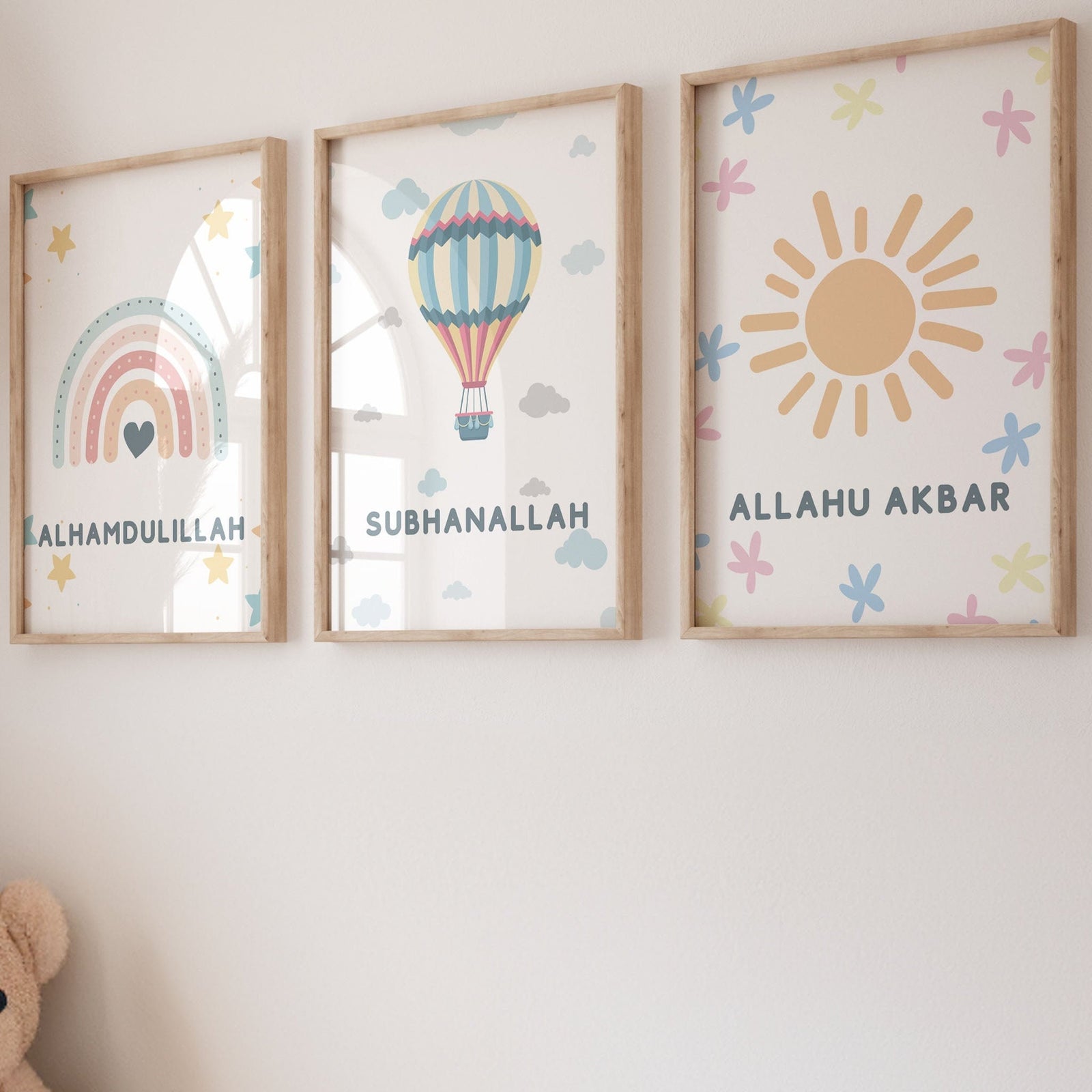 Islamische Wandbilder Kinderzimmer 3er-Set (Pastell)