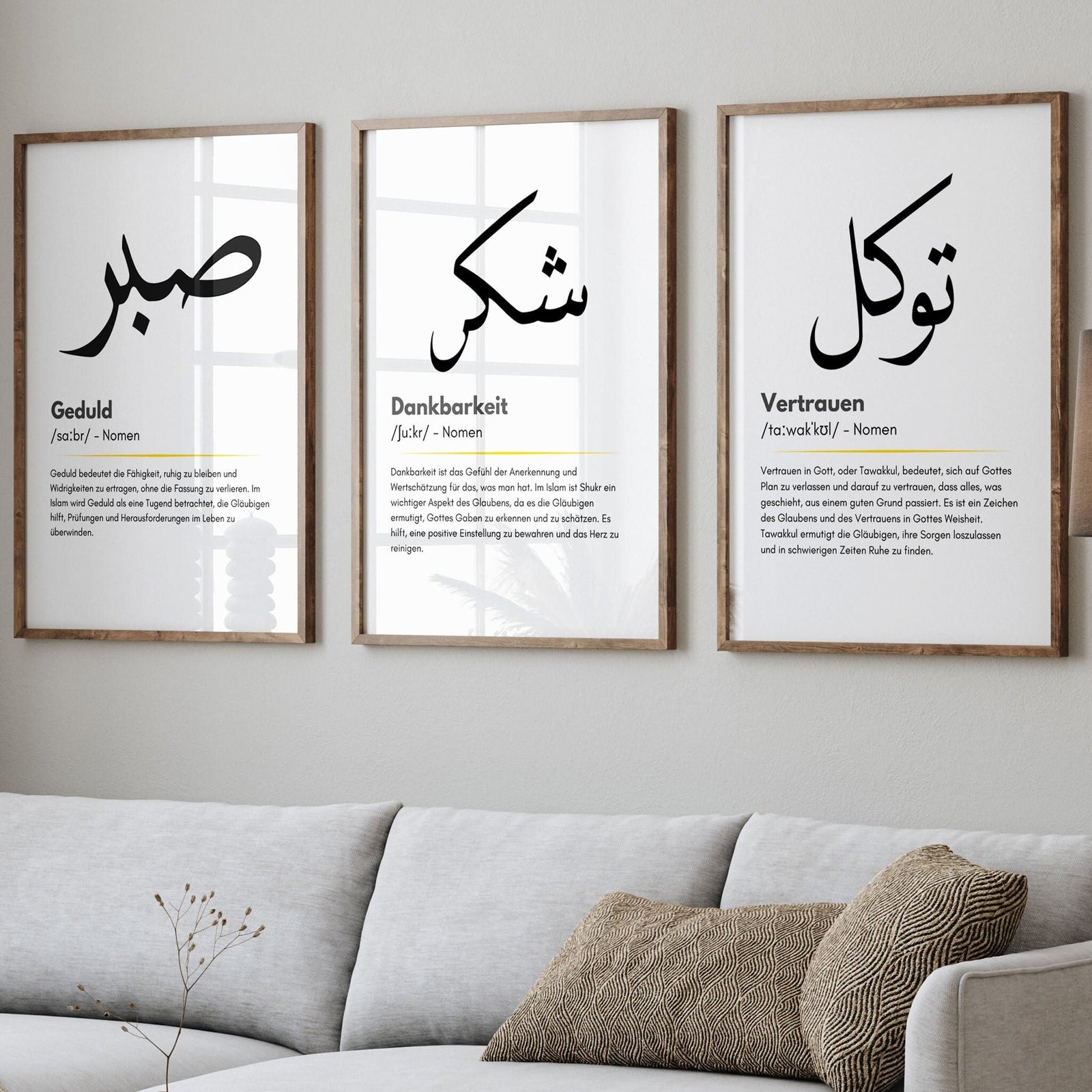 Sabr · Shukr · Tawakkul 3er-Set (Schwarz-Weiß)